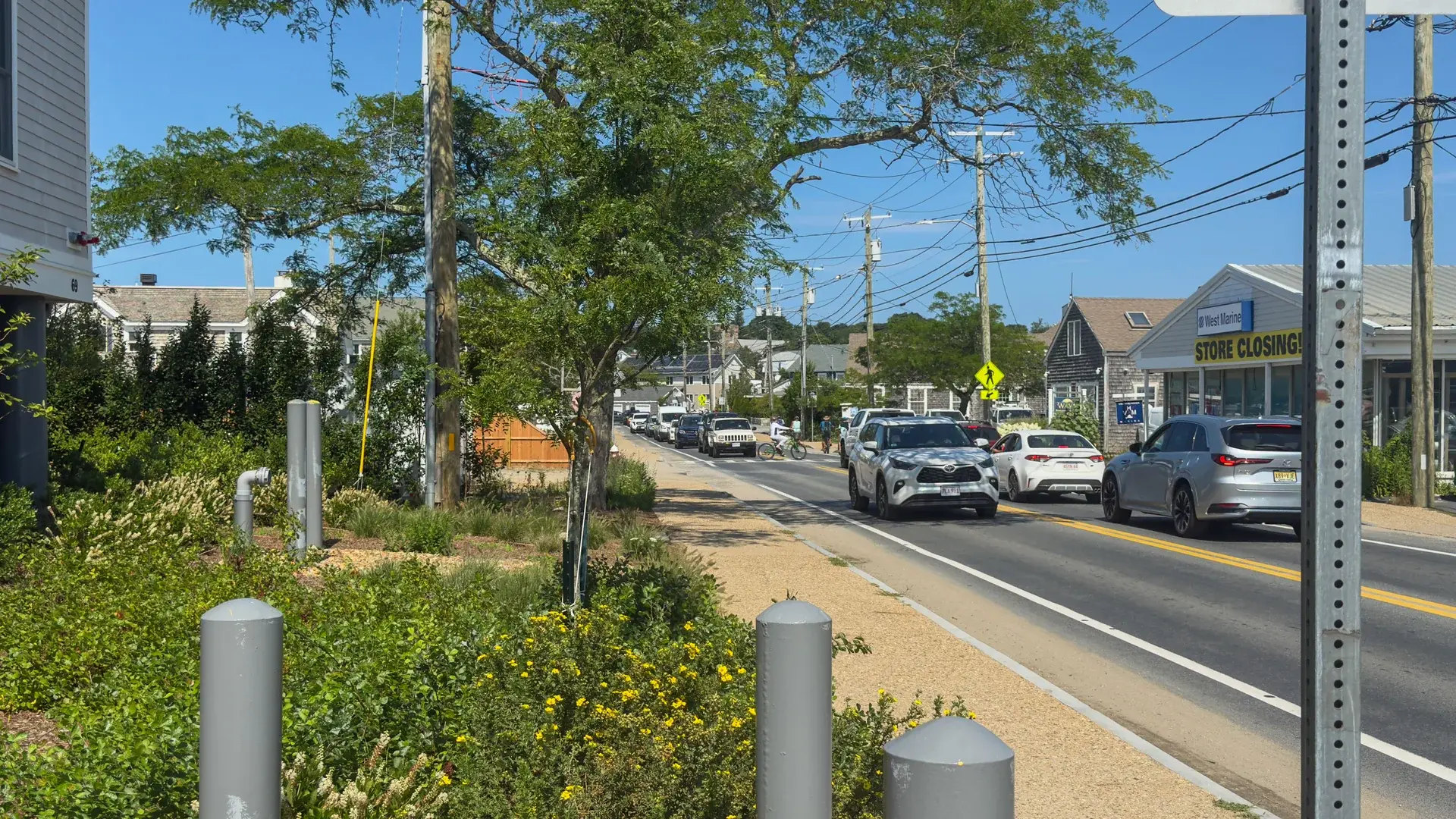 Summer traffic inching along Beach Road in Vineyard Haven