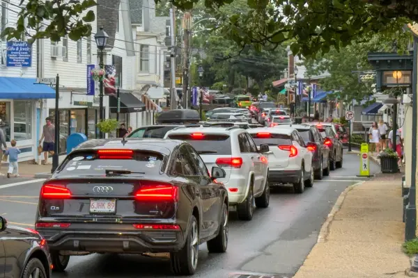 August traffic inching along Main Street in Vineyard Haven.