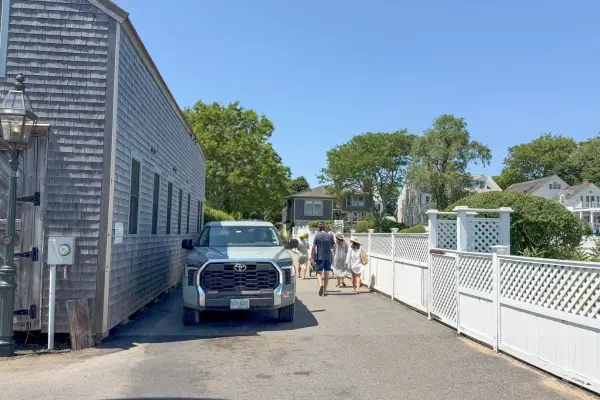 The summer line for the Chappy Ferry on Dock Street