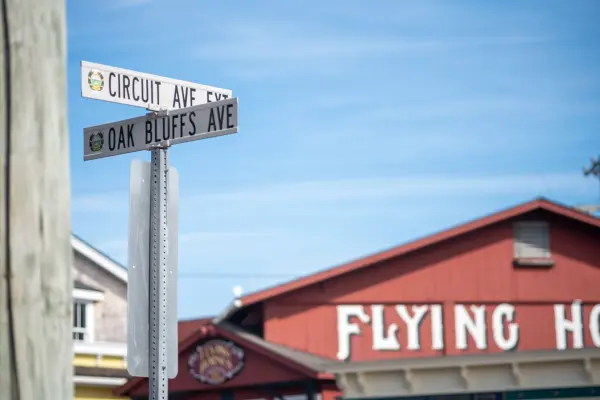 The corner of Circuit Ave and Oak Bluffs Ave by the Flying Horses