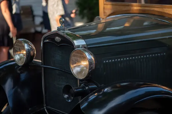 An antique black Ford Model A in the Edgartown Fourth of July parade