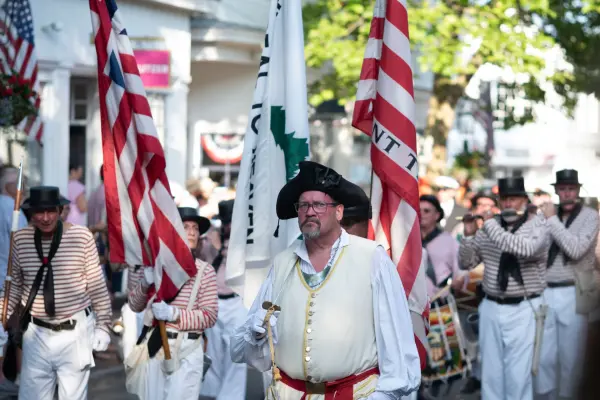 Colonial Navy of Massachusetts fife-and-drum reenactors in the Edgartown Fourth of July parade