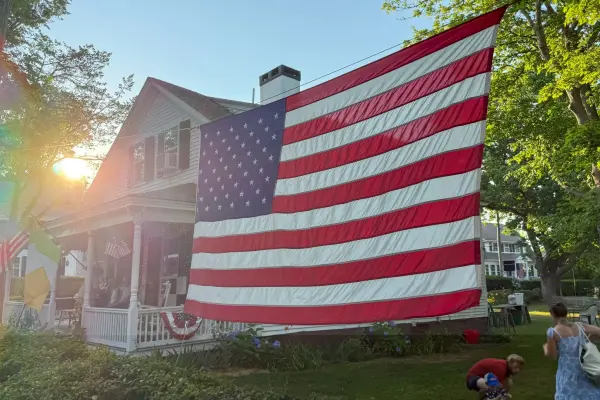 A giant American flag draped for the Fourth of July, Edgartown