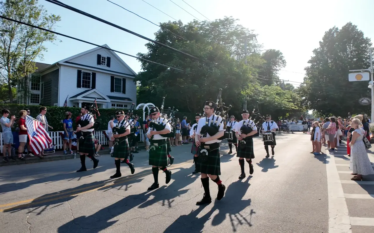 Bagpipers marching in the Edgartown Fourth of July parade