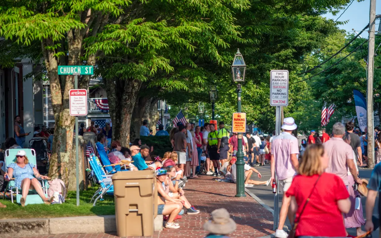 Crowds lining Main Street in Edgartown, Martha's Vineyard, for the Fourth of July parade