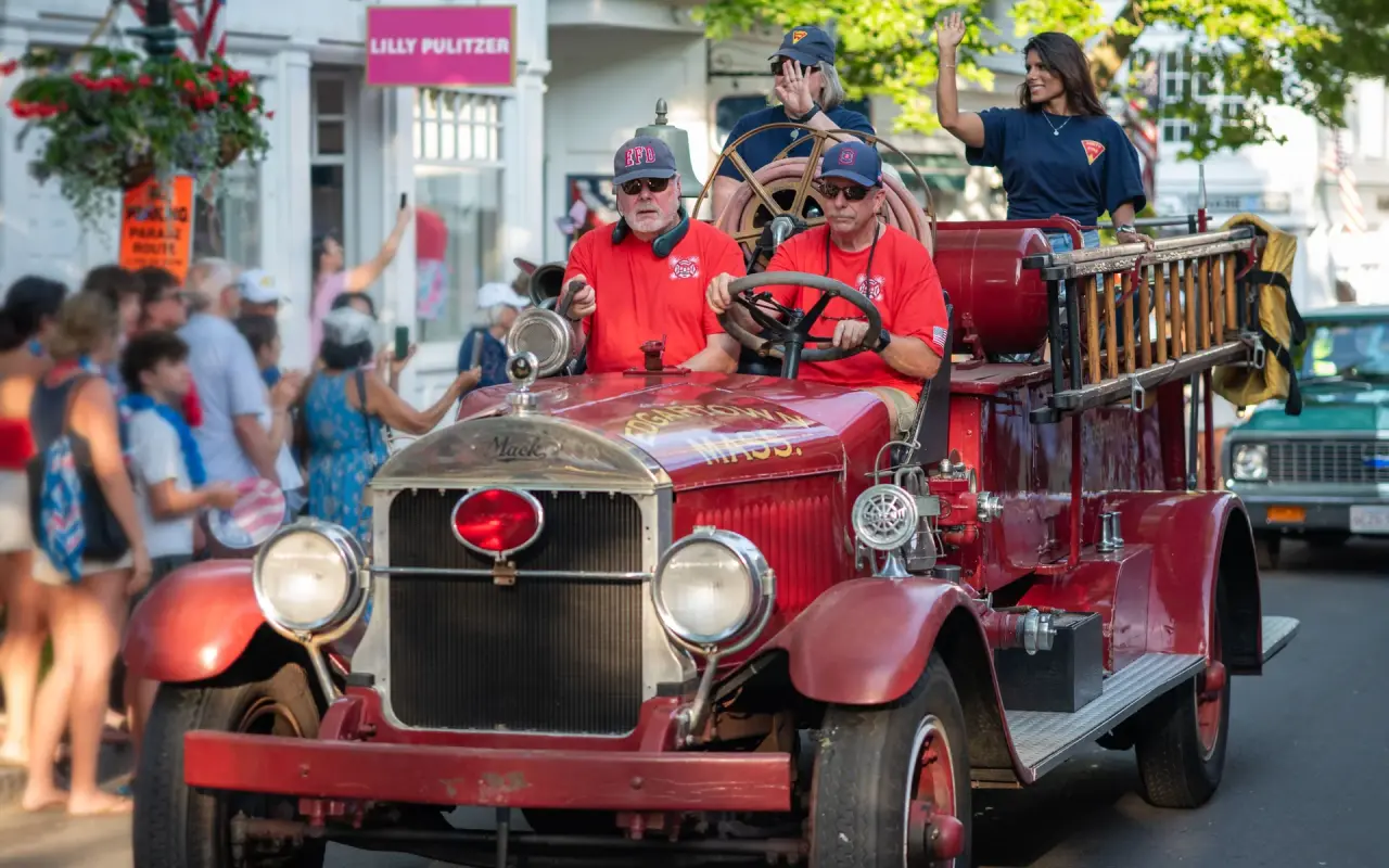 Classic antique fire engine in the Edgartown Fourth of July parade