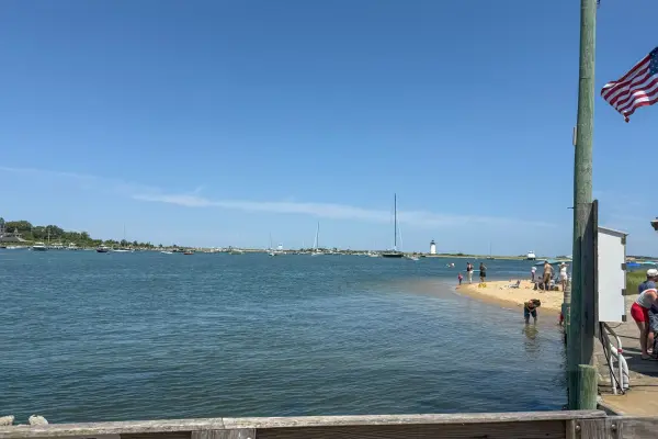 Edgartown Harbor and the lighthouse on a sunny day