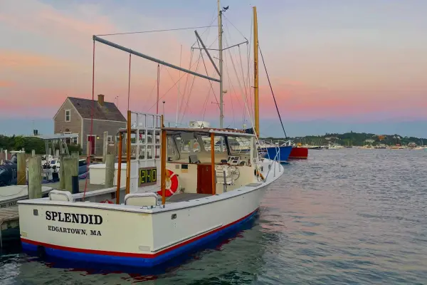 Splendid sunset over Edgartown Harbor with boats