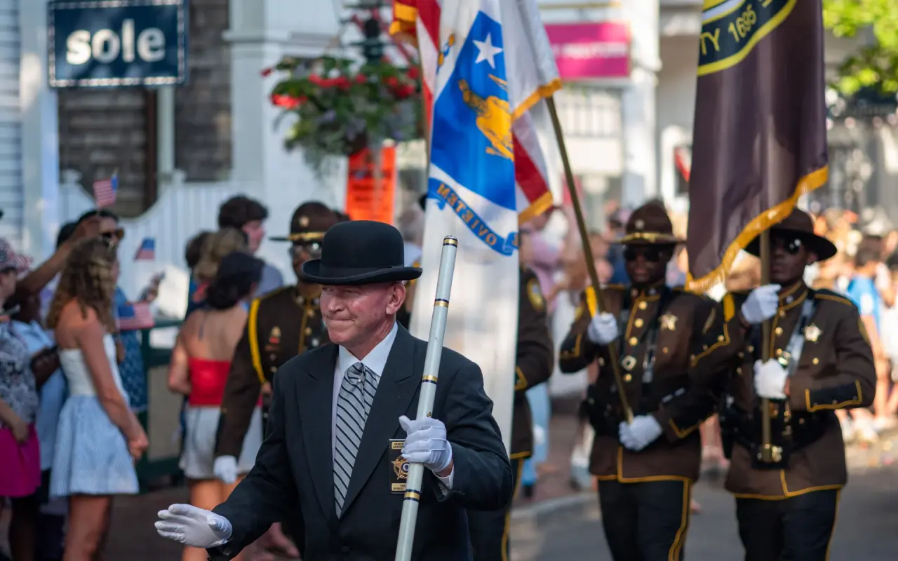 Dukes County Sheriff leading the color guard in the Edgartown Fourth of July parade