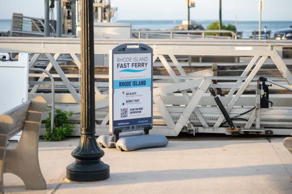 The Rhode Island boat boards here: sandwich board at the ramp