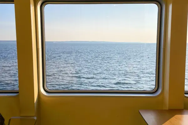 Ocean view through a ferry window