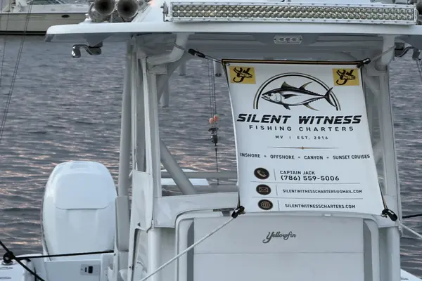 A charter boat's banner under the hardtop, Oak Bluffs harbor