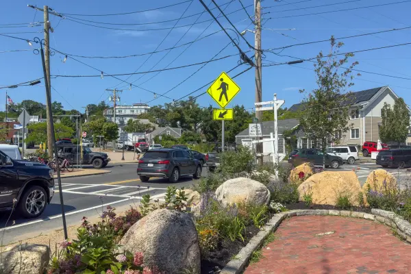 The Five Corners intersection, Vineyard Haven's famous summer bottleneck