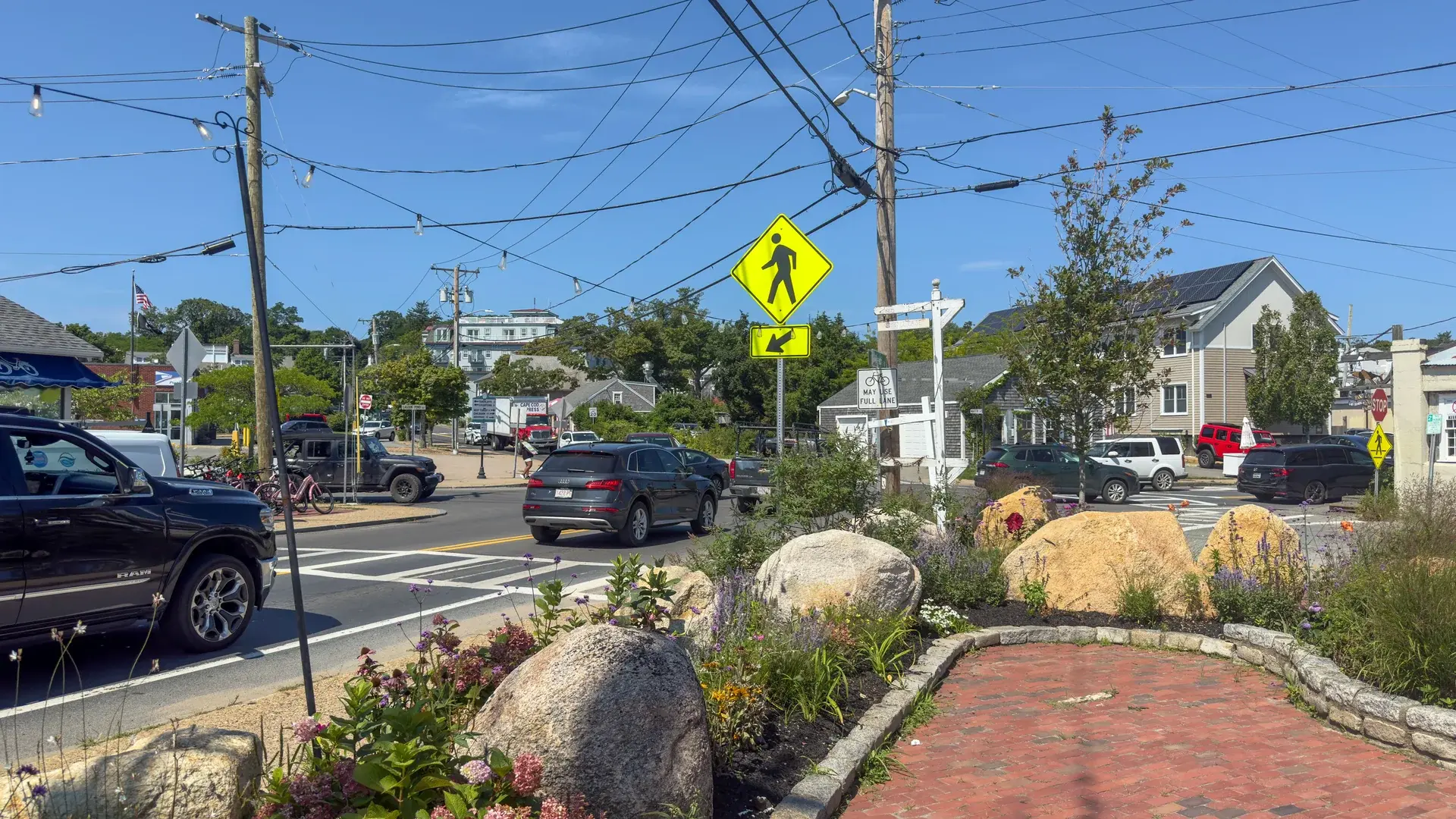 The Five Corners intersection, Vineyard Haven's famous summer bottleneck