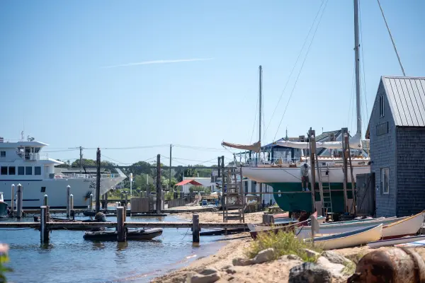 The Gannon and Benjamin yard on Beach Road, a wooden boat hauled out