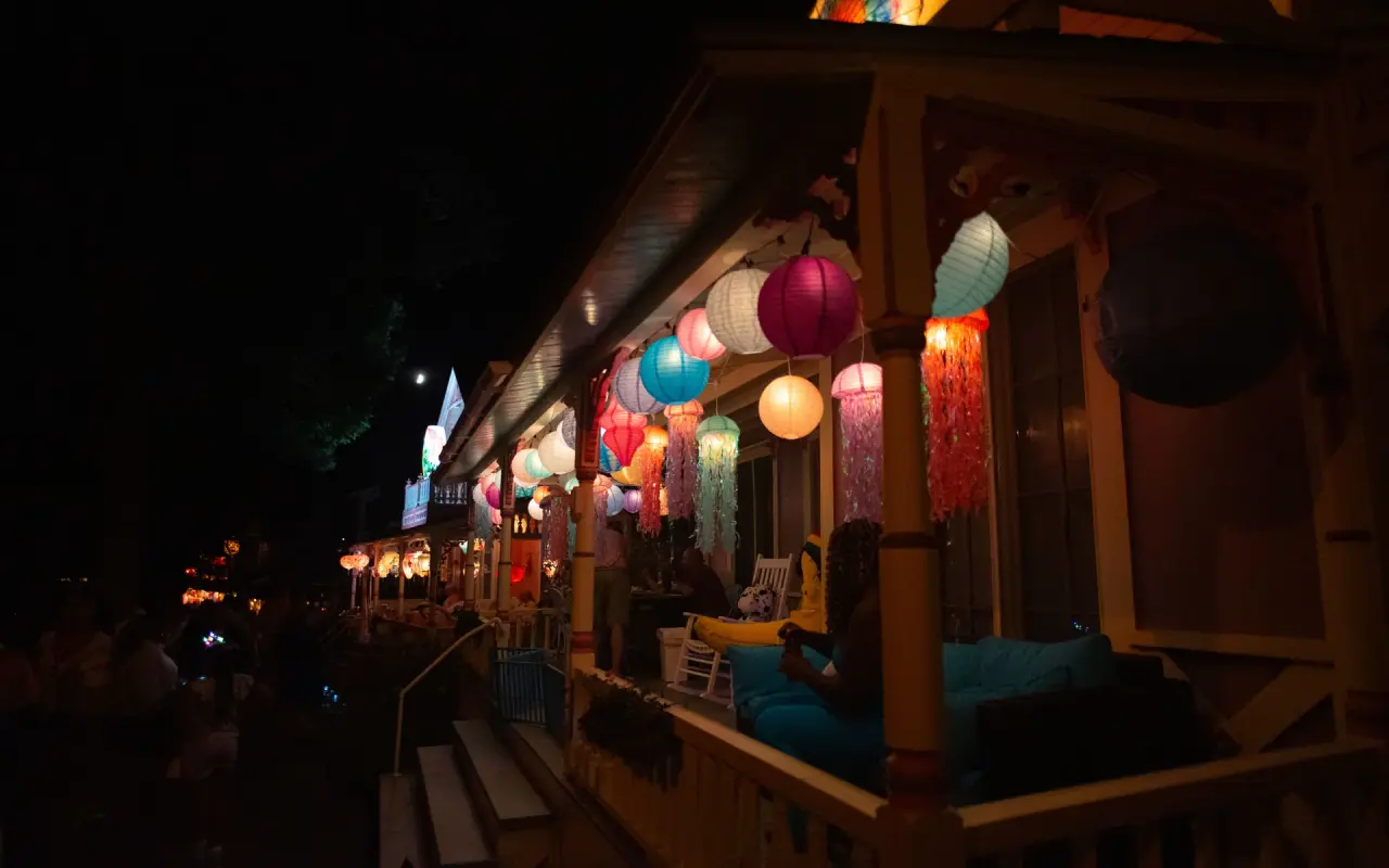 Paper lanterns lit during Illumination Night in Oak Bluffs