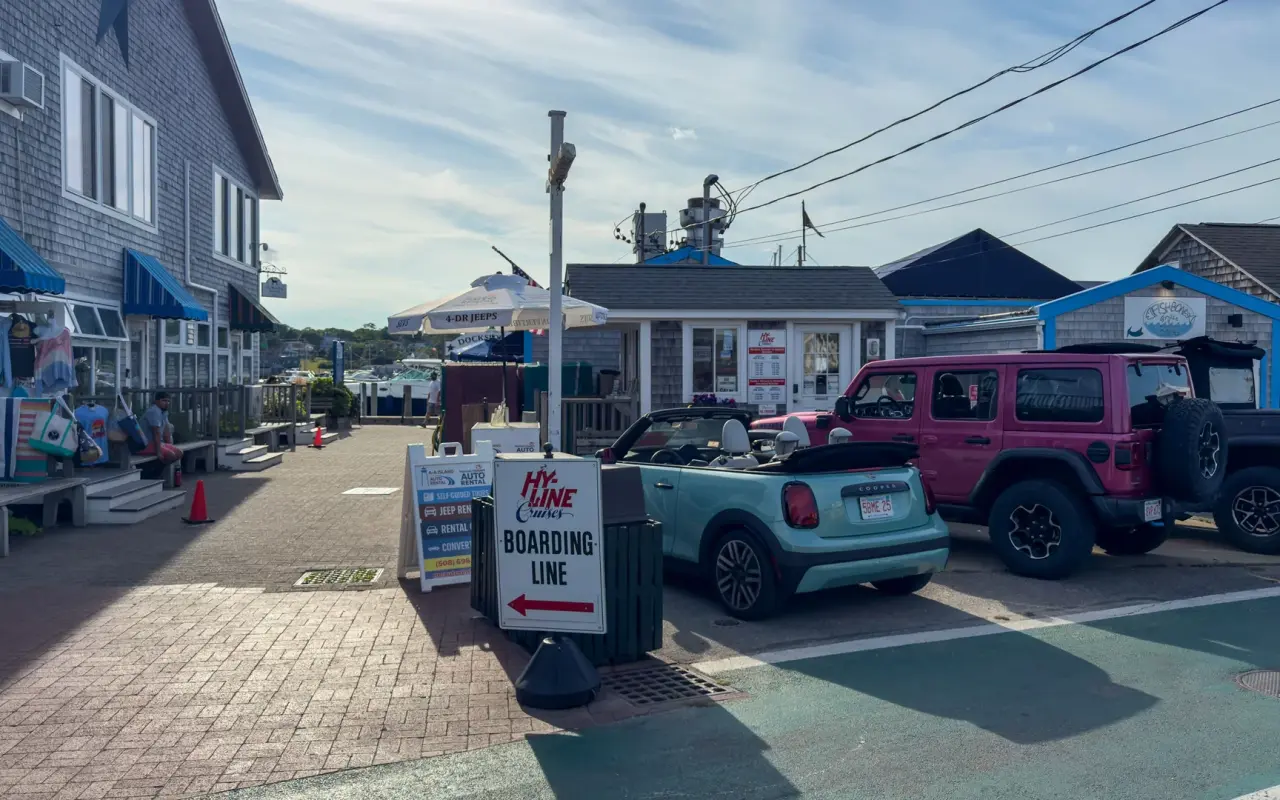 Passengers lining up to board the Hy-Line ferry in Oak Bluffs in August 2026