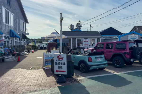 The Hy-Line boarding line by the Oak Bluffs harbor