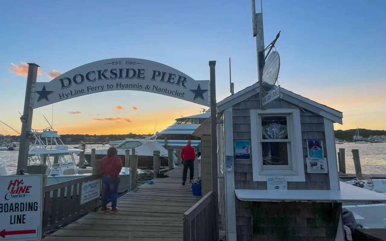 A Hy-Line ferry at the Oak Bluffs pier on Martha’s Vineyard
