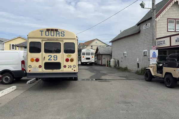 Island tour buses between runs, Oak Bluffs