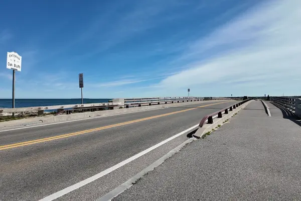 The Entering Oak Bluffs sign at the Jaws bridge