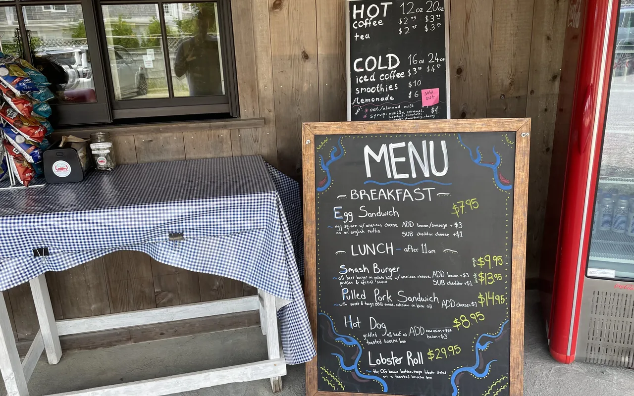 Katama General Store chalkboard menu with 2026 prices