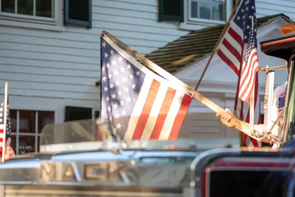 A flag-draped Mack truck in the Edgartown Fourth of July parade