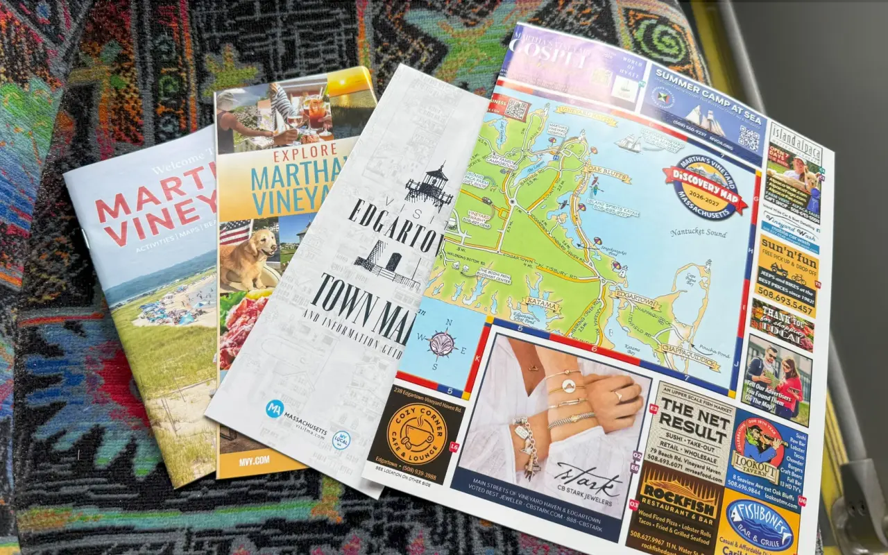 Free Martha's Vineyard maps and visitor guides on a VTA bus seat