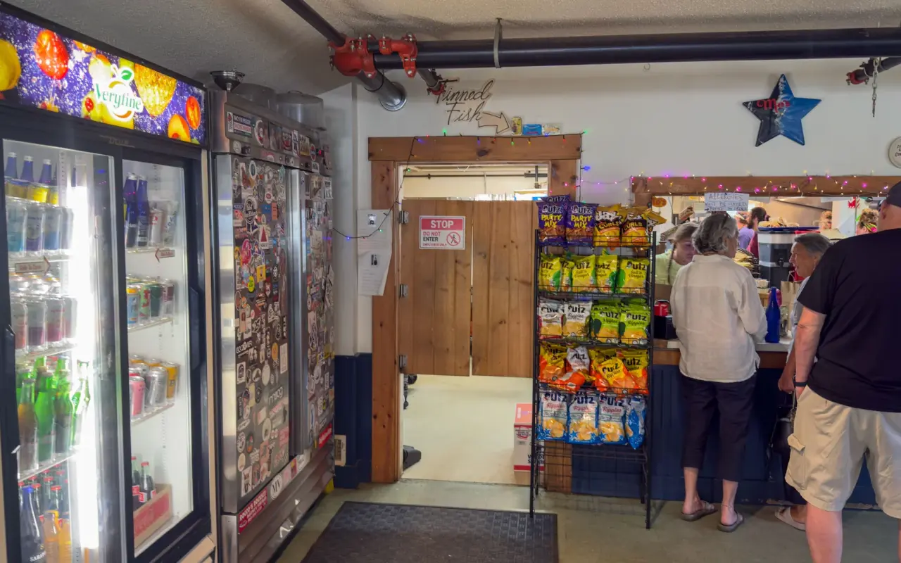 Interior entrance of Mos Lunch sandwich shop at the Portuguese American Club in Oak Bluffs