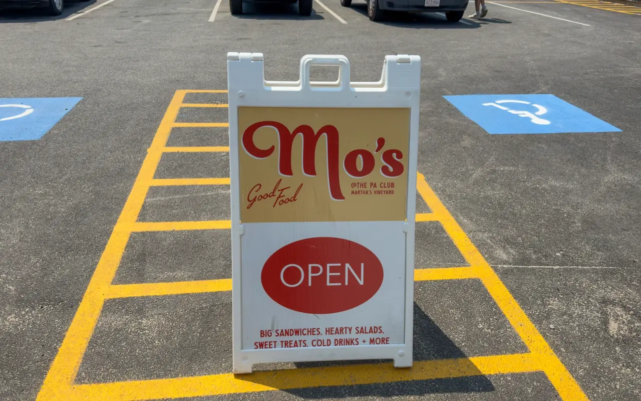 Sandwich board for Mo’s Lunch at the PA Club in the club parking lot