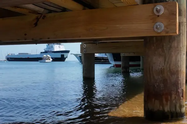 Harbor view from under the pier in Vineyard Haven