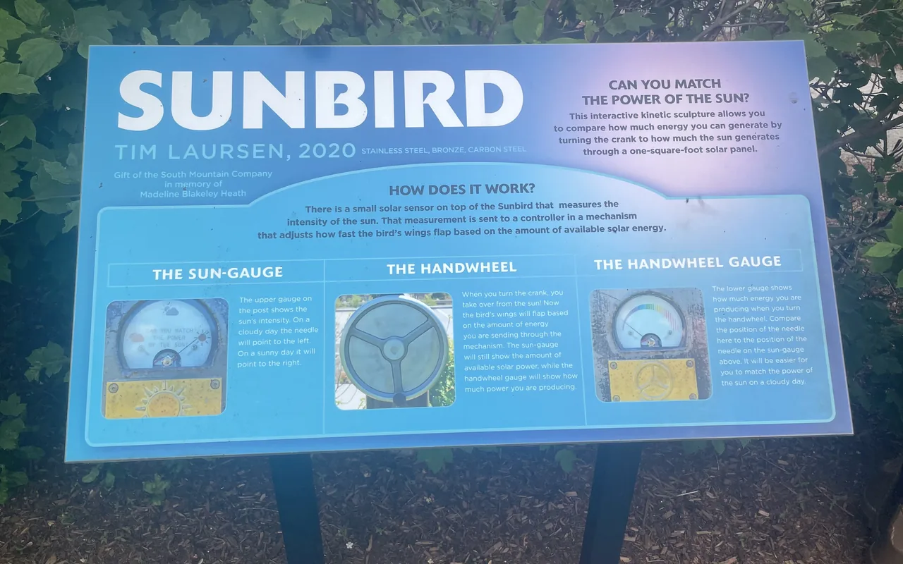 Sunbird kinetic sculpture interpretive panel at the Martha's Vineyard Museum