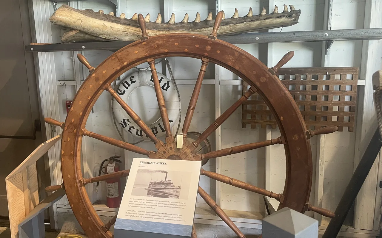 Steering wheel from the steamer Uncatena in the Martha's Vineyard Museum boat shed