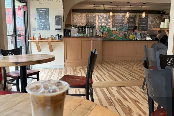 Iced coffee and the crepe boards at Nat's Nook in Vineyard Haven.