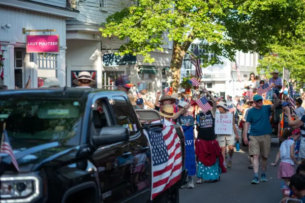 "No Kings 1776" marchers in the Edgartown Fourth of July parade