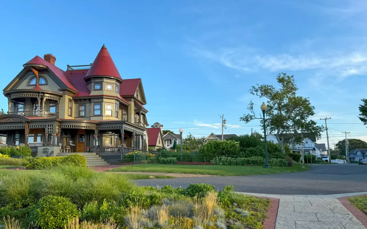 The Corbin-Norton House Victorian mansion facing Ocean Park in Oak Bluffs