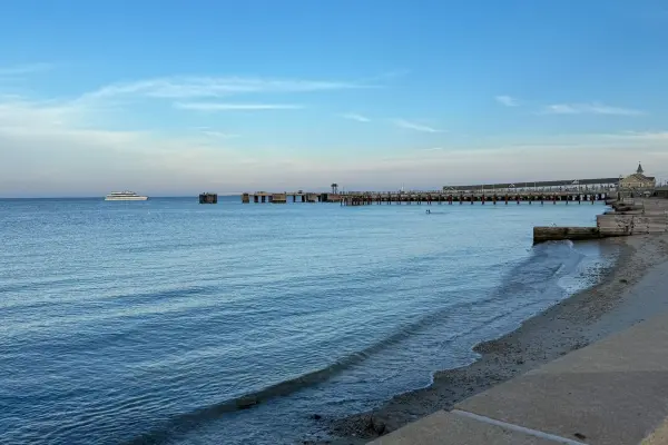 Oak Bluffs town beach and the Steamship Authority pier