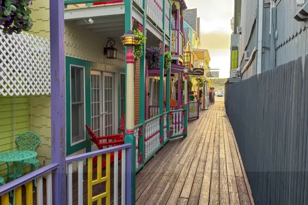 The colorful shop alley just off the harbor