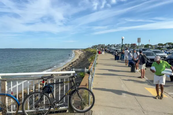 Summer crowds along the seawall promenade