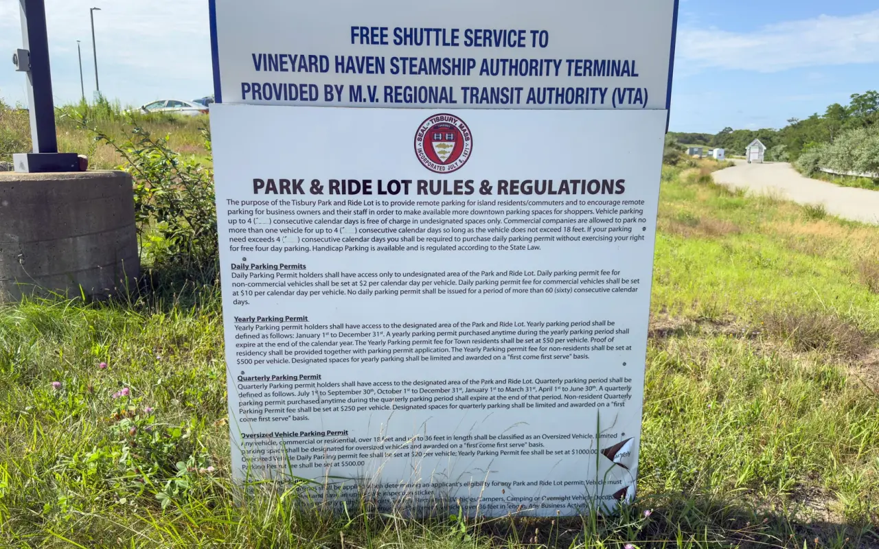 Rules and regulations sign at the Tisbury Park and Ride lot