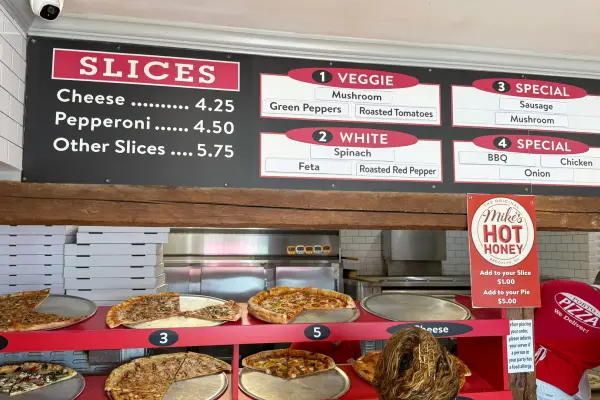The slice case at Porto Pizza on Water Street, minutes from the ferry.