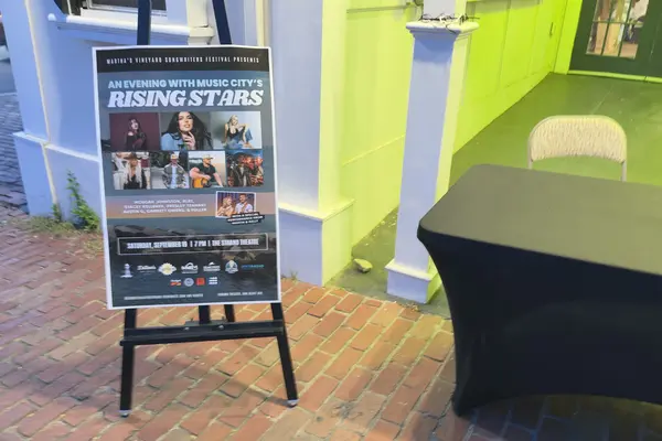 The Rising Stars poster on its easel outside the Strand, Saturday September 19