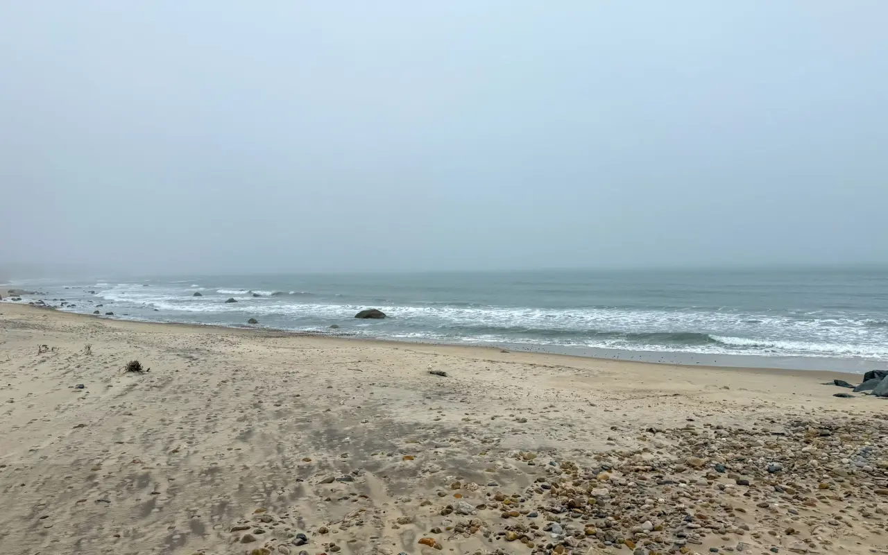 Squibnocket Beach on a foggy day with dramatic waves