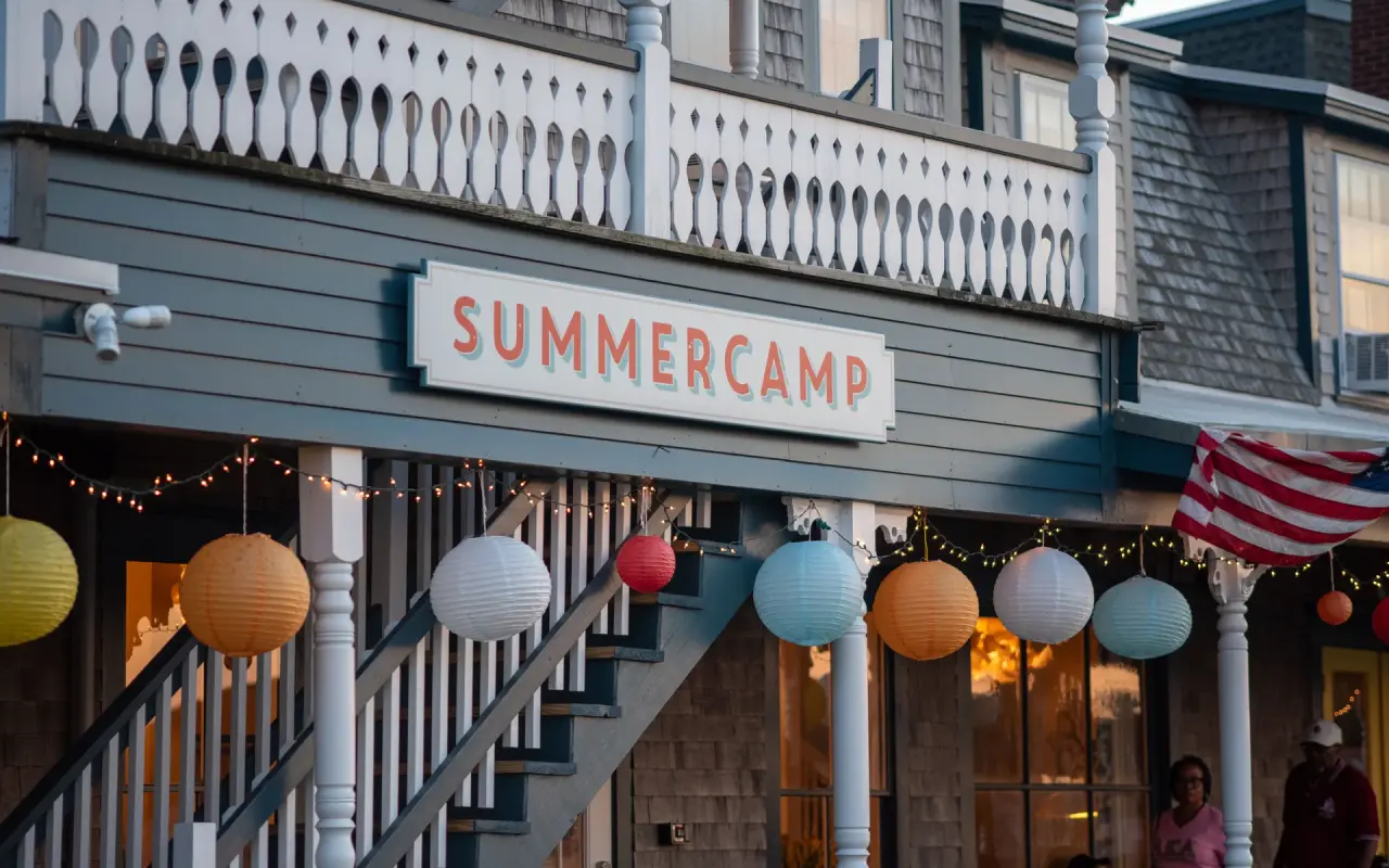 The Summercamp hotel in Oak Bluffs decorated with paper lanterns