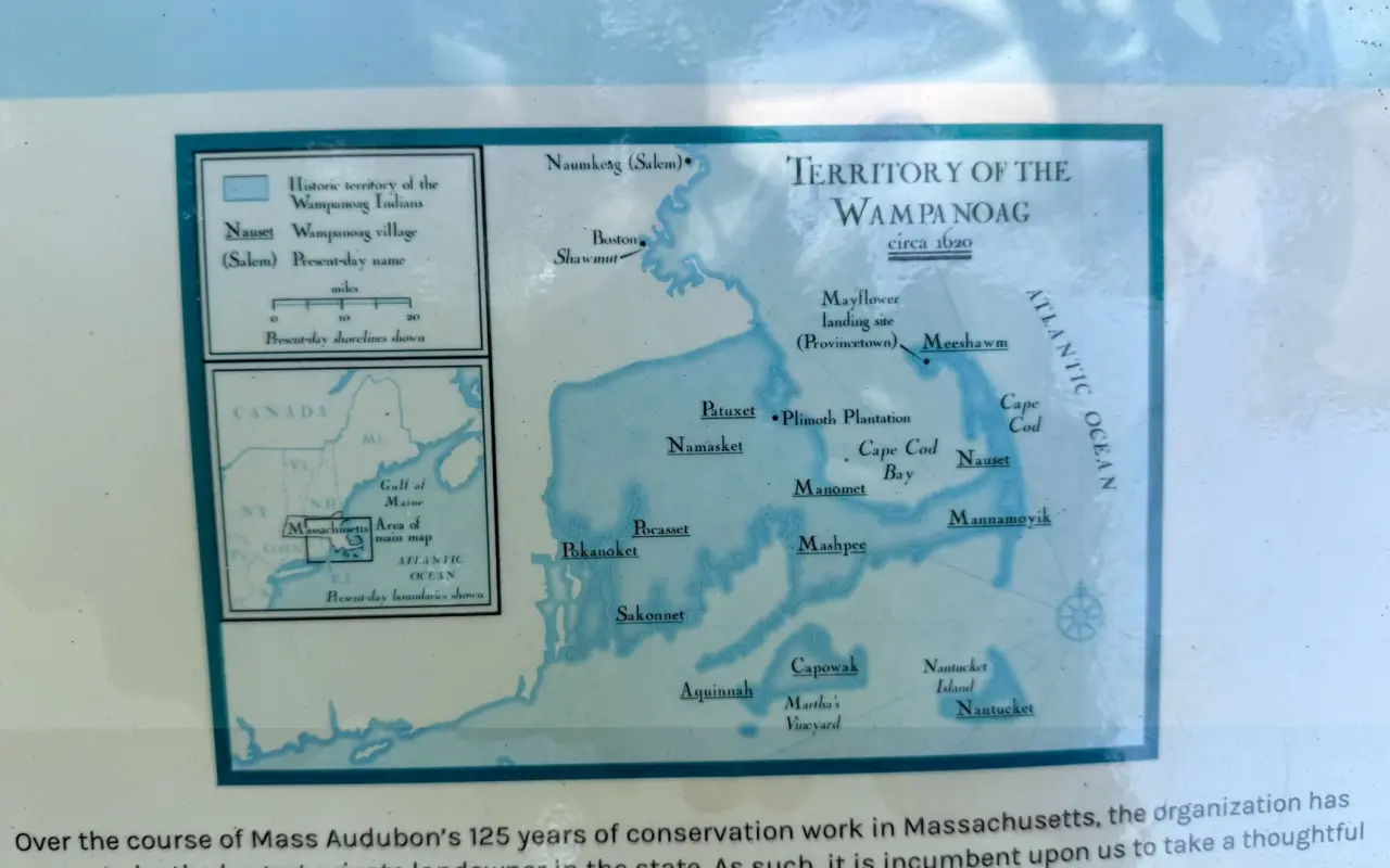 Territory of the Wampanoag interpretive map at the entrance to Felix Neck