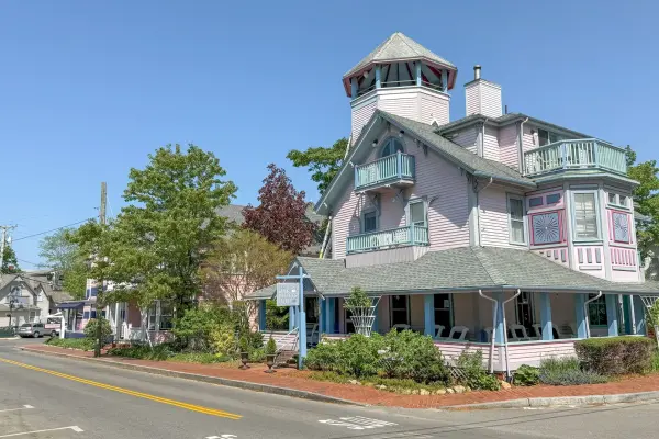 Oak Bluffs Inn, the pink Victorian with the lookout tower at the top of Circuit Avenue