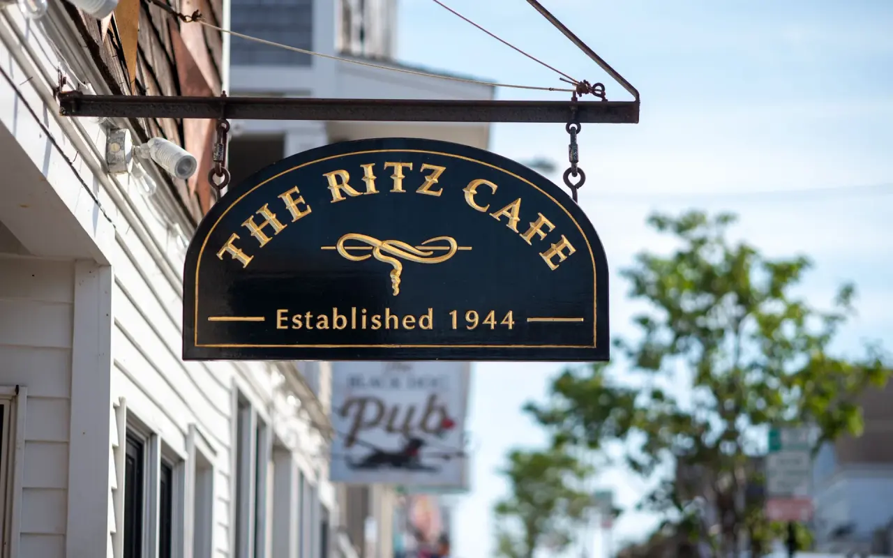 The Ritz Cafe Established 1944 sign in Oak Bluffs