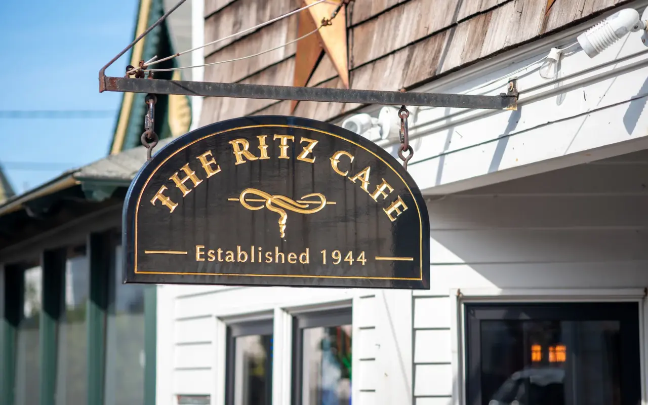 The Ritz Cafe sign on Circuit Avenue in Oak Bluffs, established 1944