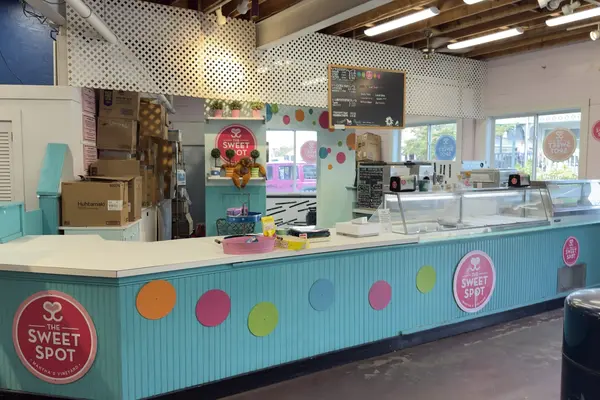 The Sweet Spot in the Dockside Marketplace: ice cream and candy counter on the harbor