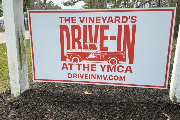 The Vineyard's Drive-In sign at the YMCA.